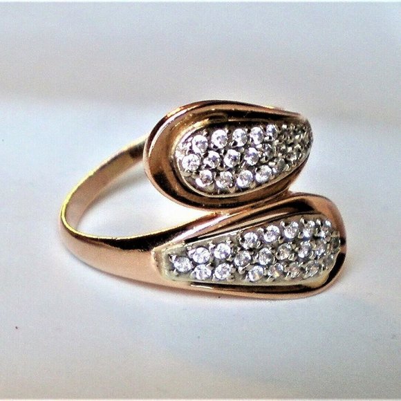 Vintage Russian Russia USSR 14K 585 Rose Pink Gold 0.37CT CZ Cluster Bypass Ring - Picture 3 of 10